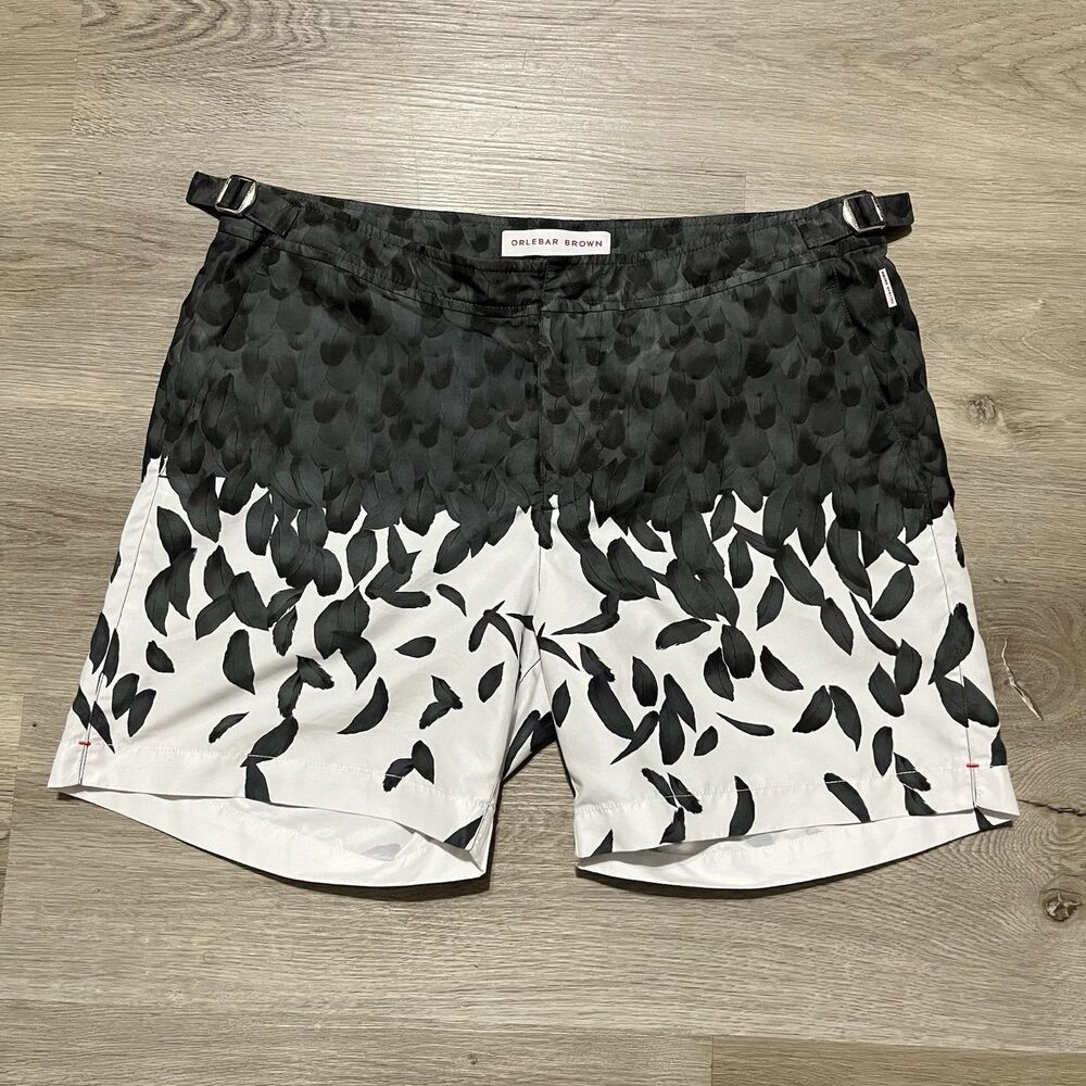 Orlebar Brown OB Classic Bulldog Feathers White Gray Swim Shorts Mens Size 32